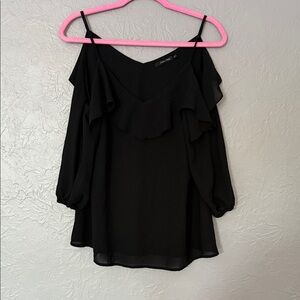 Doe & Rae Black Ruffle Blouse